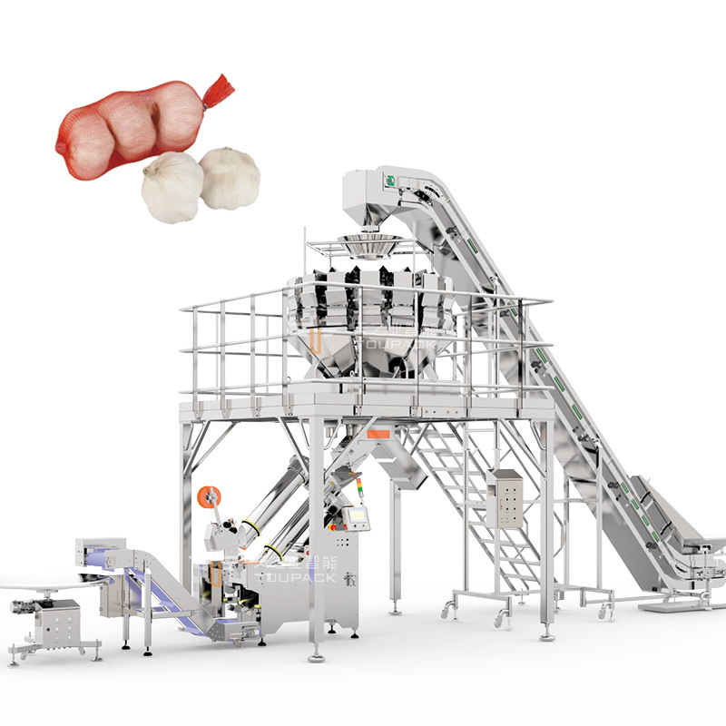 آلة تعبئة أكياس شبكية للبطاطس الأوتوماتيكية / آلة تعبئة أكياس شبكية للزنجبيل / آلة تعبئة أكياس شبكية للفواكه الحمضية للسوبر ماركت