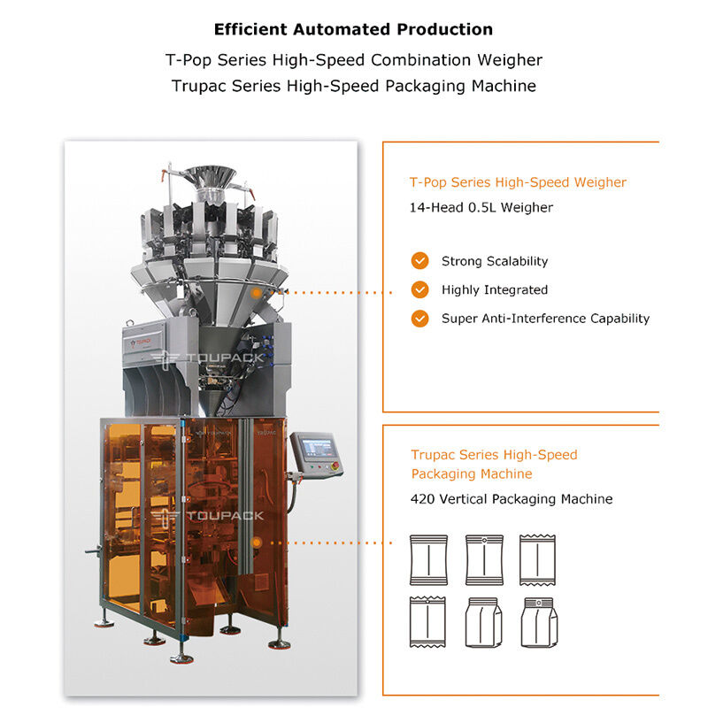 نظام التعبئة التلقائية المزنة المدمجة للمنتجات الصغيرة 5-200g 20-200 كيس / دقيقة مع تصميم وحدات مع تحكم دقة عالية
