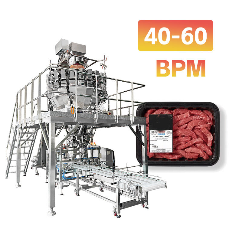 Labor-Saving Meat Portioning and Tray Filling Solution 60 BPM Screw Weigher System for Marinated Poultry and Beef